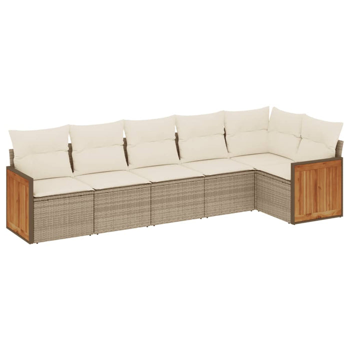 Set Divano da Giardino 6 pz con Cuscini Beige in Polyrattan 3260070