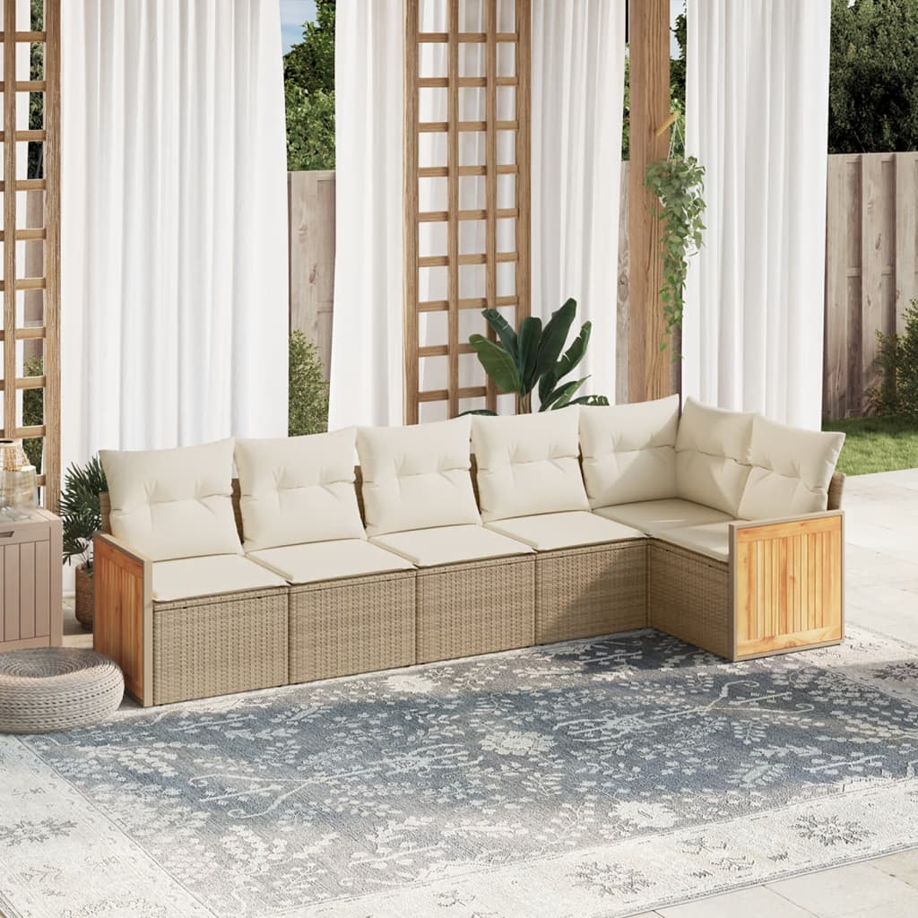 Set Divano da Giardino 6 pz con Cuscini Beige in Polyrattan 3260070