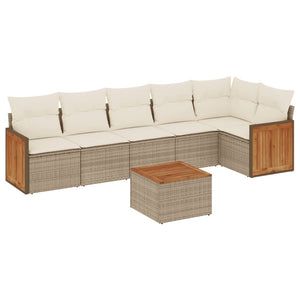 Set Divani da Giardino 7 pz con Cuscini Beige in Polyrattan 3260077