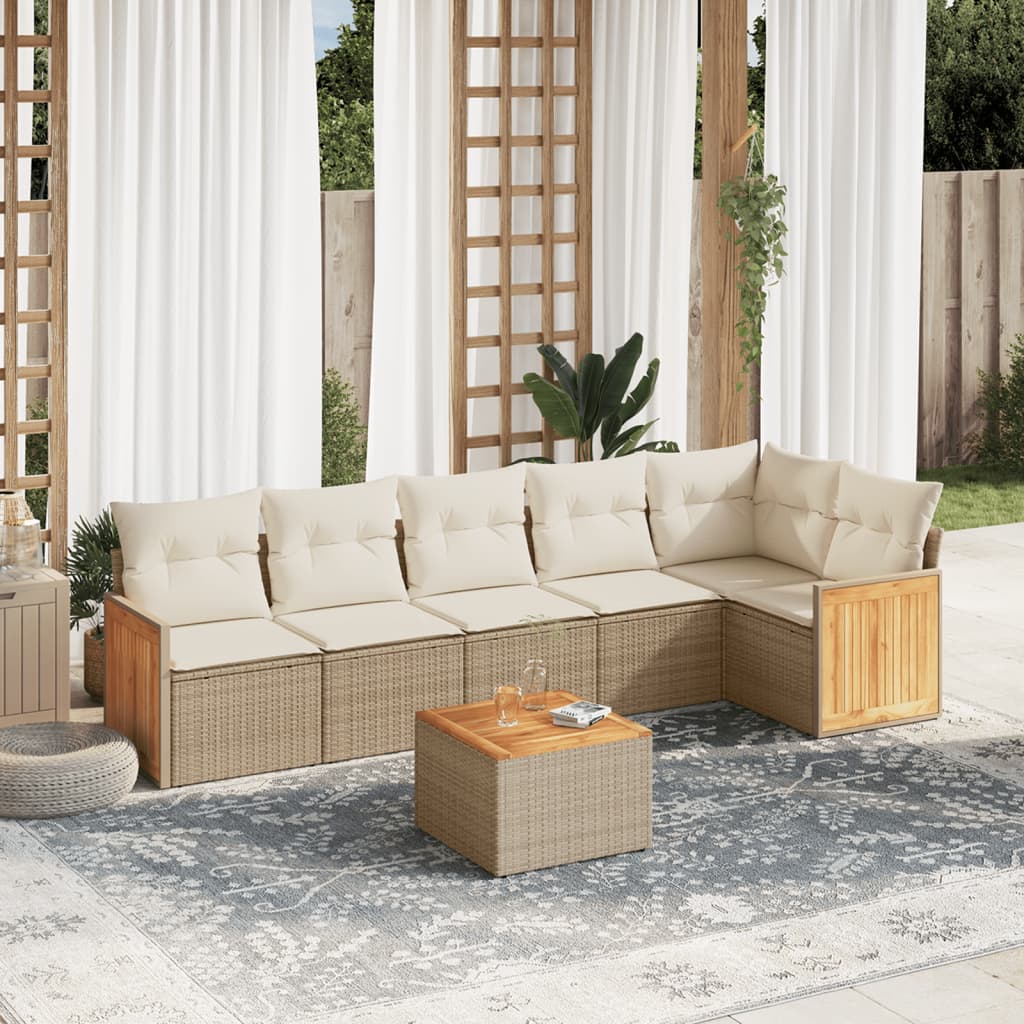 Set Divani da Giardino 7 pz con Cuscini Beige in Polyrattan 3260077
