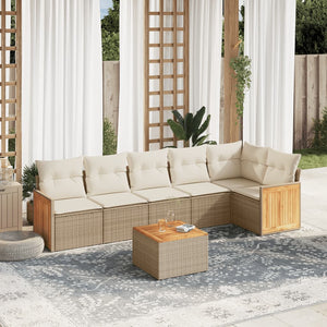 Set Divani da Giardino 7 pz con Cuscini Beige in Polyrattan 3260077
