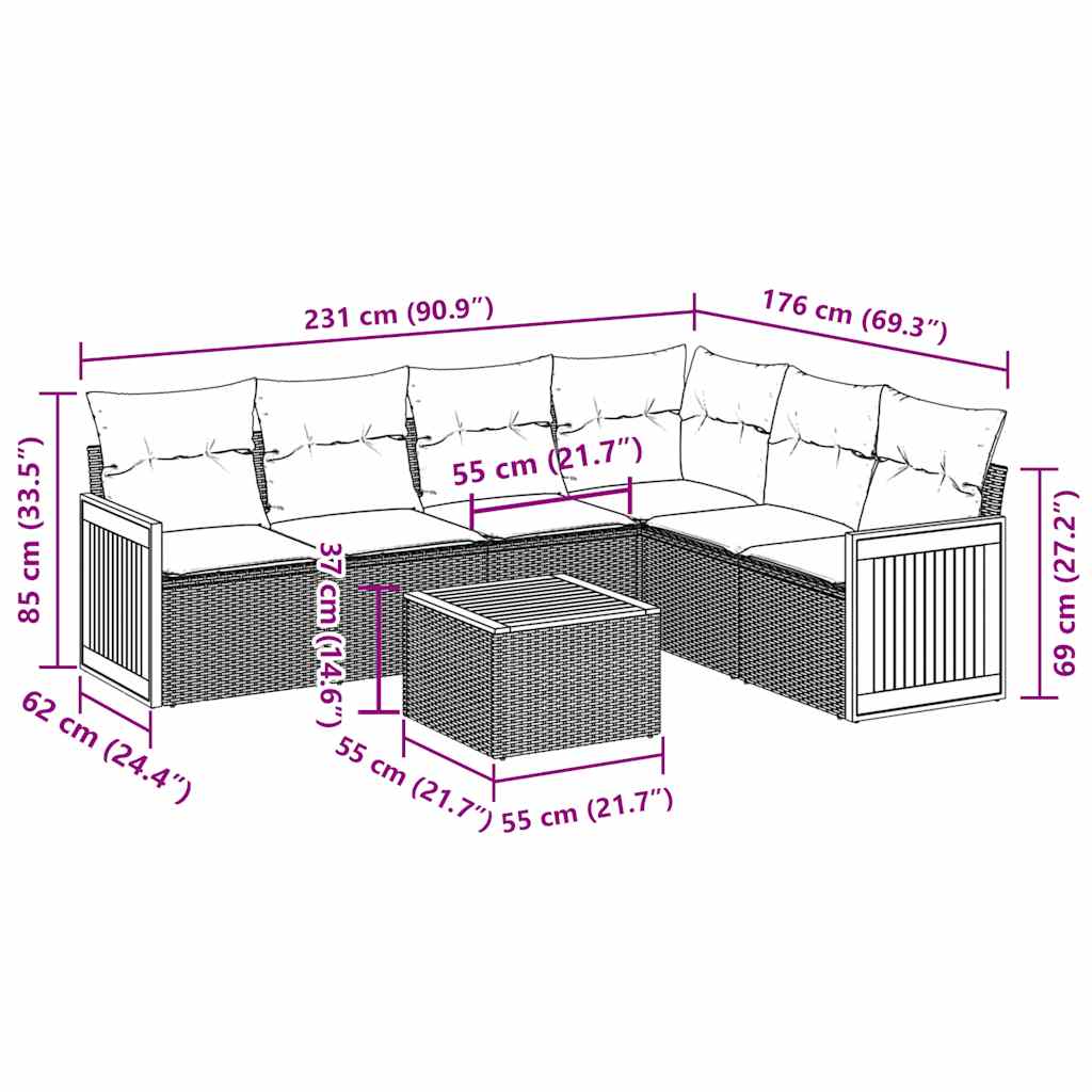 Set Divani da Giardino con Cuscini 7pz Nero Polyrattan 3260088