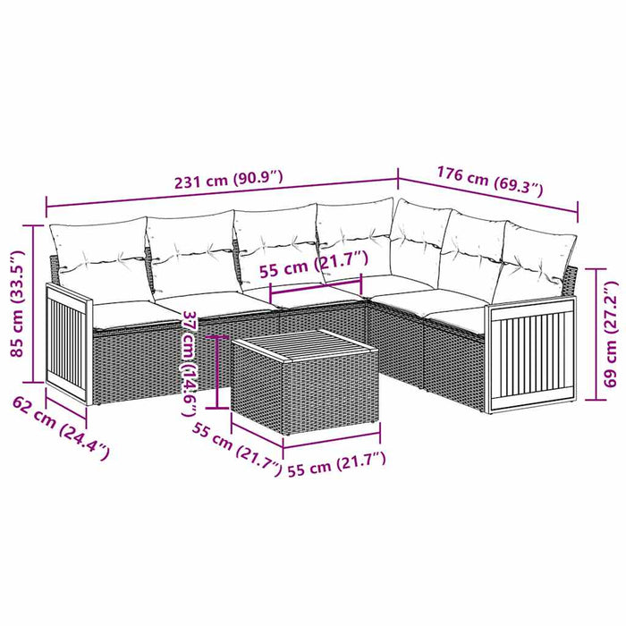 Set Divani da Giardino con Cuscini 7pz Nero Polyrattan 3260088
