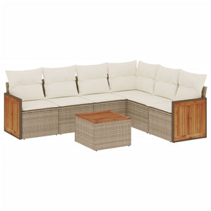 Set Divani da Giardino 7 pz con Cuscini Beige in Polyrattan 3260091