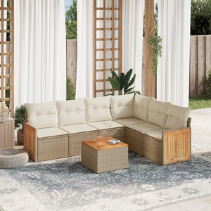 Set Divani da Giardino 7 pz con Cuscini Beige in Polyrattan 3260091