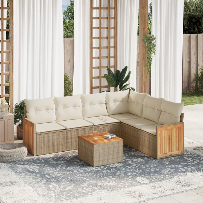 Set Divani da Giardino 7 pz con Cuscini Beige in Polyrattan 3260091