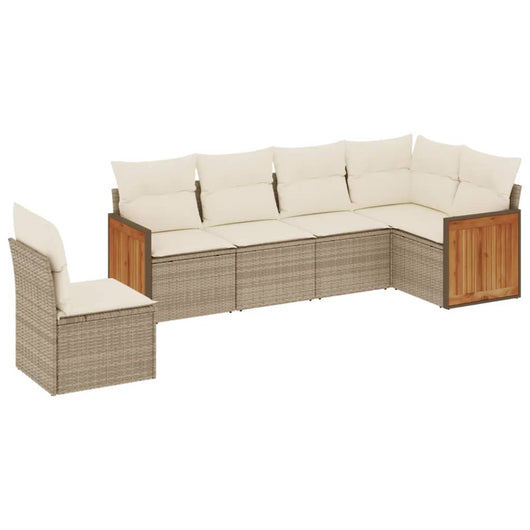 Set Divano da Giardino 6 pz con Cuscini Beige in Polyrattancod mxl 88166