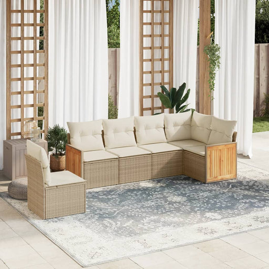 Set Divano da Giardino 6 pz con Cuscini Beige in Polyrattan 3260098