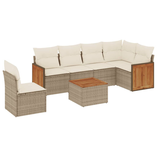Set Divani da Giardino 7 pz con Cuscini Beige in Polyrattan 3260105