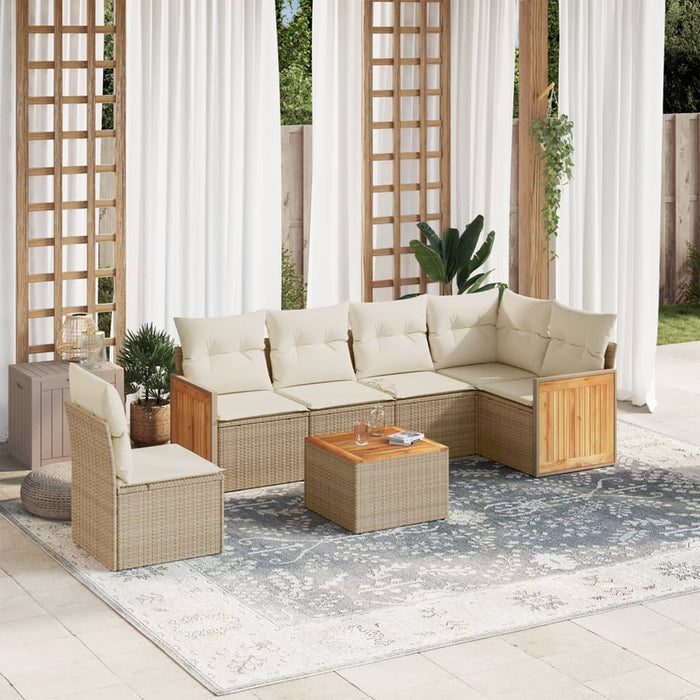 Set Divani da Giardino 7 pz con Cuscini Beige in Polyrattan 3260105