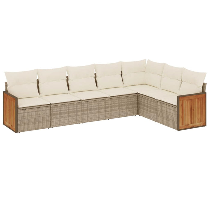 Set Divani da Giardino 7 pz con Cuscini Beige in Polyrattan