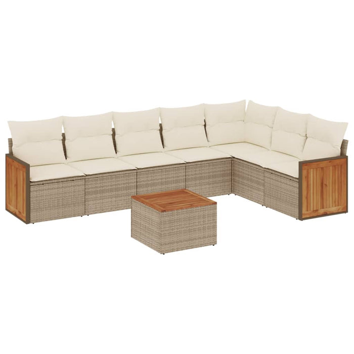 Set Divano da Giardino 8 pz con Cuscini Beige in Polyrattan 3260119