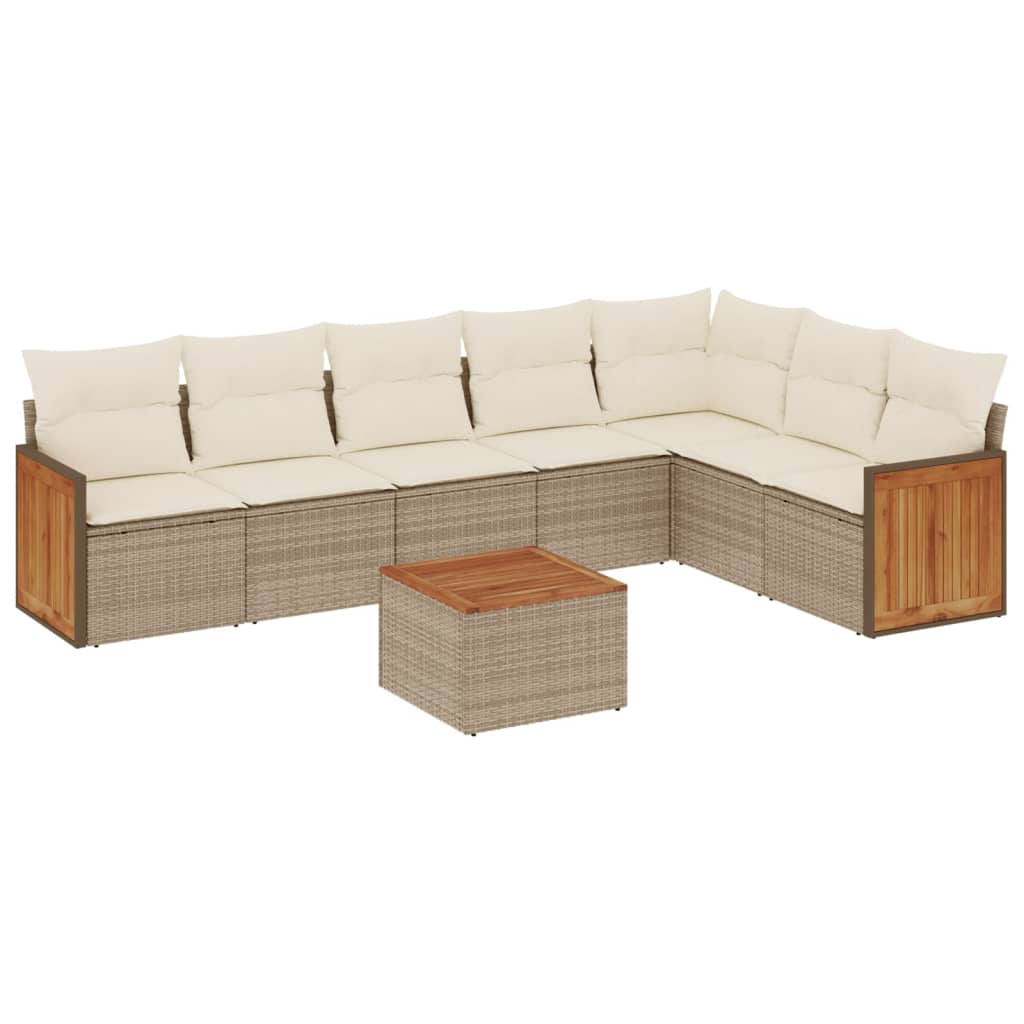 Set Divano da Giardino 8 pz con Cuscini Beige in Polyrattan