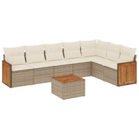 Set Divano da Giardino 8 pz con Cuscini Beige in Polyrattan