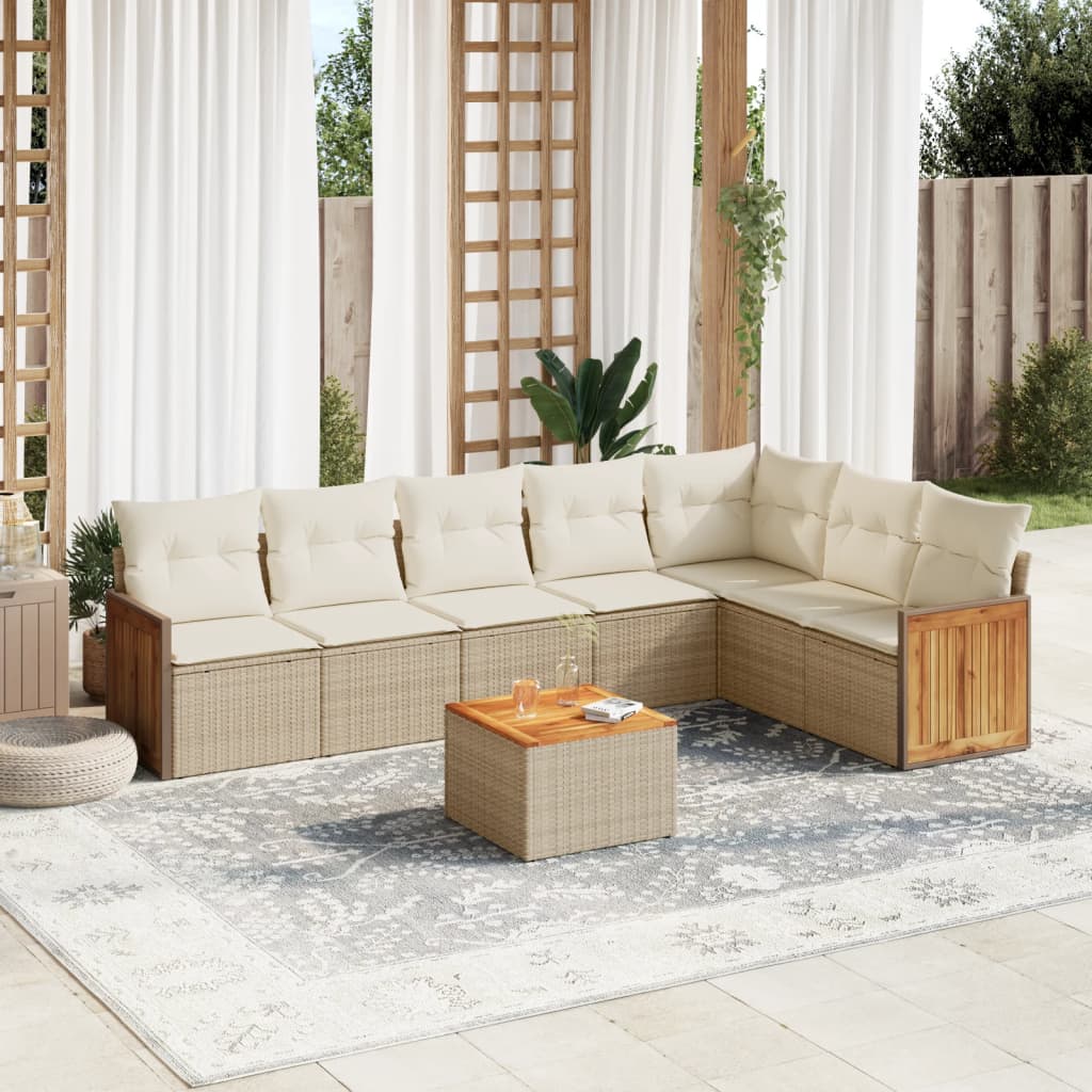 Set Divano da Giardino 8 pz con Cuscini Beige in Polyrattan 3260119