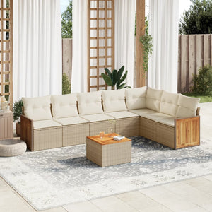 Set Divano da Giardino 8 pz con Cuscini Beige in Polyrattan 3260119