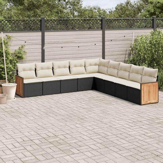vidaXL Set Divani da Giardino 9 pz con Cuscini Nero in Polyrattan
