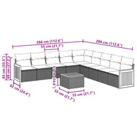 Set Divani da Giardino 10pz con Cuscini in Polyrattan Nero