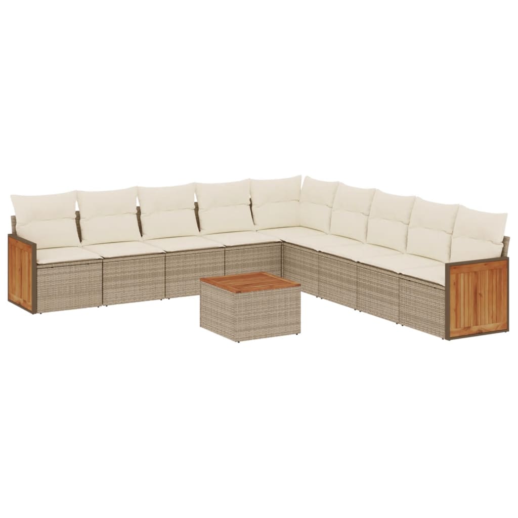 Set Divano da Giardino 10 pz con Cuscini Beige in Polyrattan
