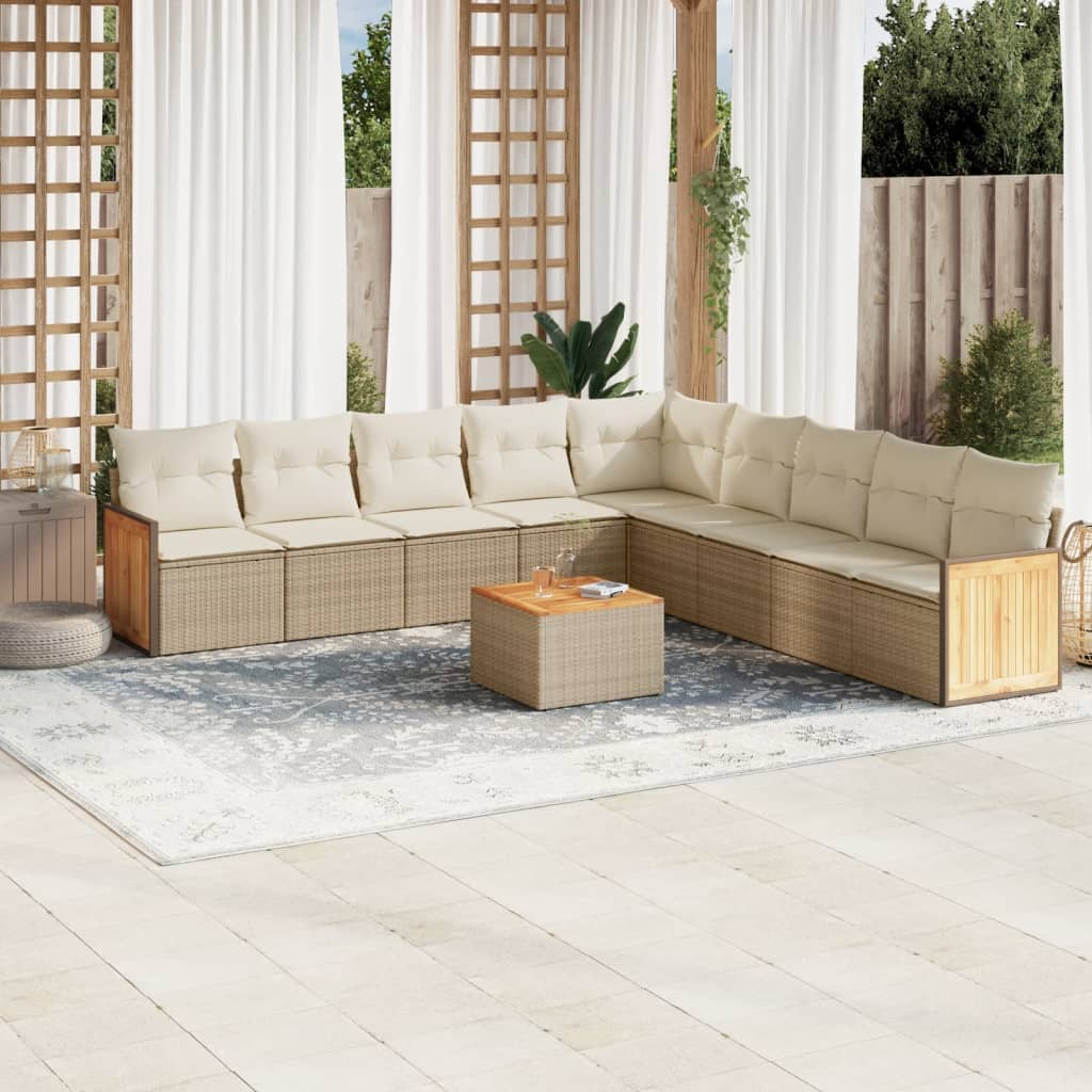 Set Divano da Giardino 10 pz con Cuscini Beige in Polyrattan 3260147