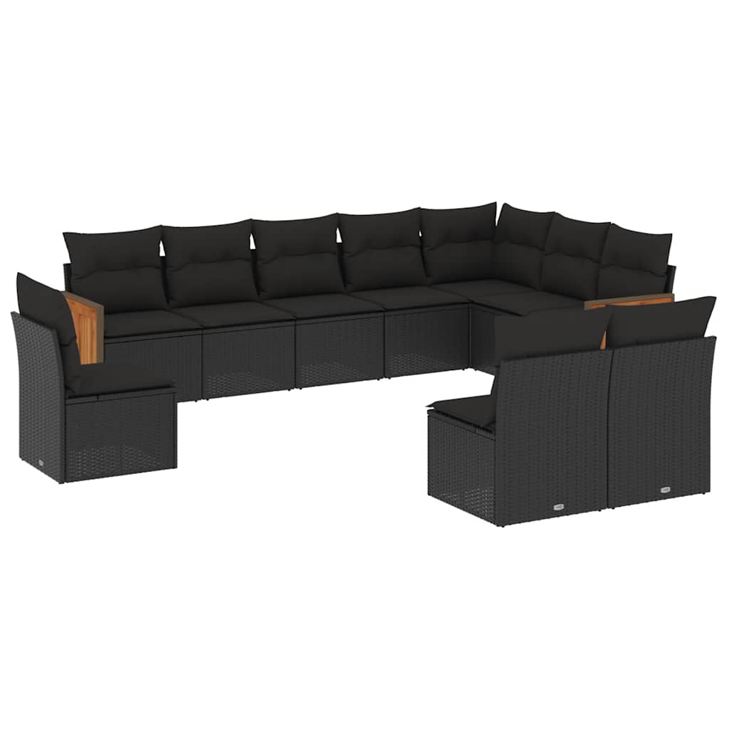 vidaXL Set Divani da Giardino 10pz con Cuscini in Polyrattan Nero