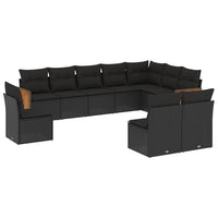 vidaXL Set Divani da Giardino 10pz con Cuscini in Polyrattan Nero