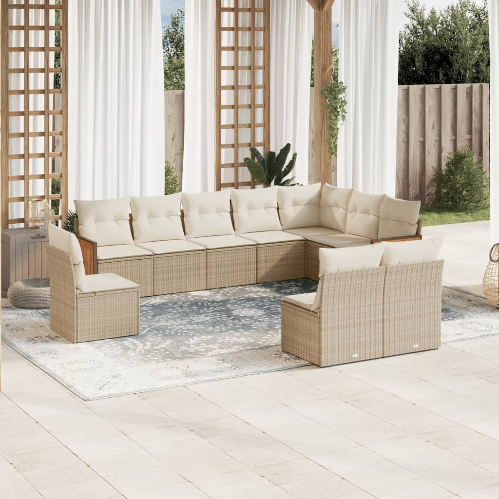 Set Divano da Giardino 10 pz con Cuscini Beige in Polyrattancod mxl 89961