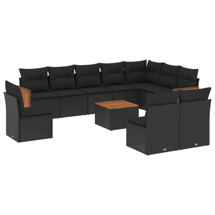 Set Divani da Giardino 11 pz con Cuscini in Polyrattan Nero 3260158