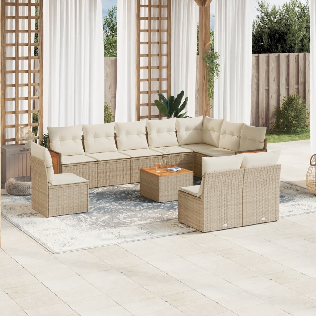 Set Divani da Giardino 11 pz con Cuscini Beige in Polyrattan 3260161