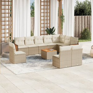 Set Divani da Giardino 11 pz con Cuscini Beige in Polyrattan 3260161