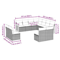 vidaXL Set Divani da Giardino 11 pz con Cuscini in Polyrattan Nero