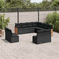 vidaXL Set Divani da Giardino 11 pz con Cuscini in Polyrattan Nero