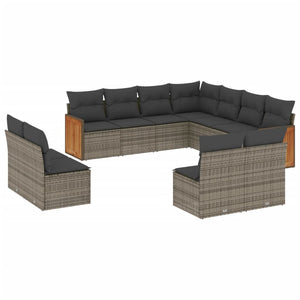 Set Divani da Giardino 11 pz con Cuscini in Polyrattan Grigio 3260170
