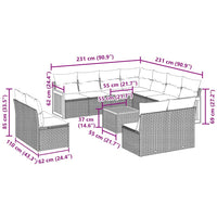 Set Divani da Giardino 12 pz con Cuscini Nero in Polyrattan