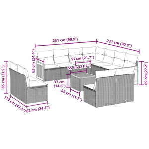 Set Divani da Giardino 12 pz con Cuscini Nero in Polyrattan