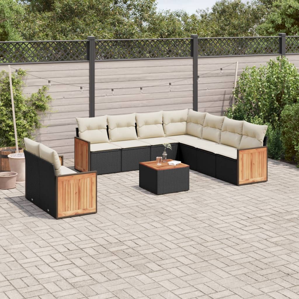 Set Divani da Giardino 10pz con Cuscini in Polyrattan Nero 3260187