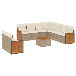 Set Divano da Giardino 10 pz con Cuscini Beige in Polyrattan 3260189