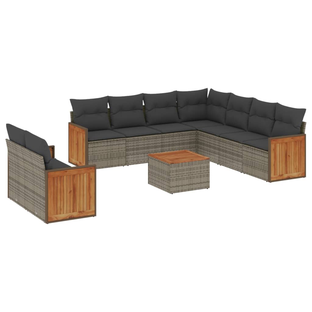 Set Divano da Giardino 10 pz con Cuscini Grigio in Polyrattan 3260191