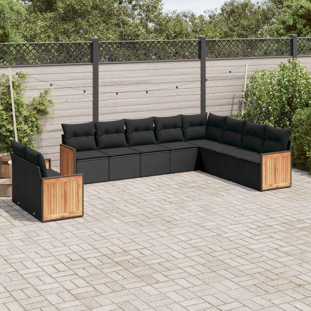 vidaXL Set Divani da Giardino 10pz con Cuscini in Polyrattan Nero