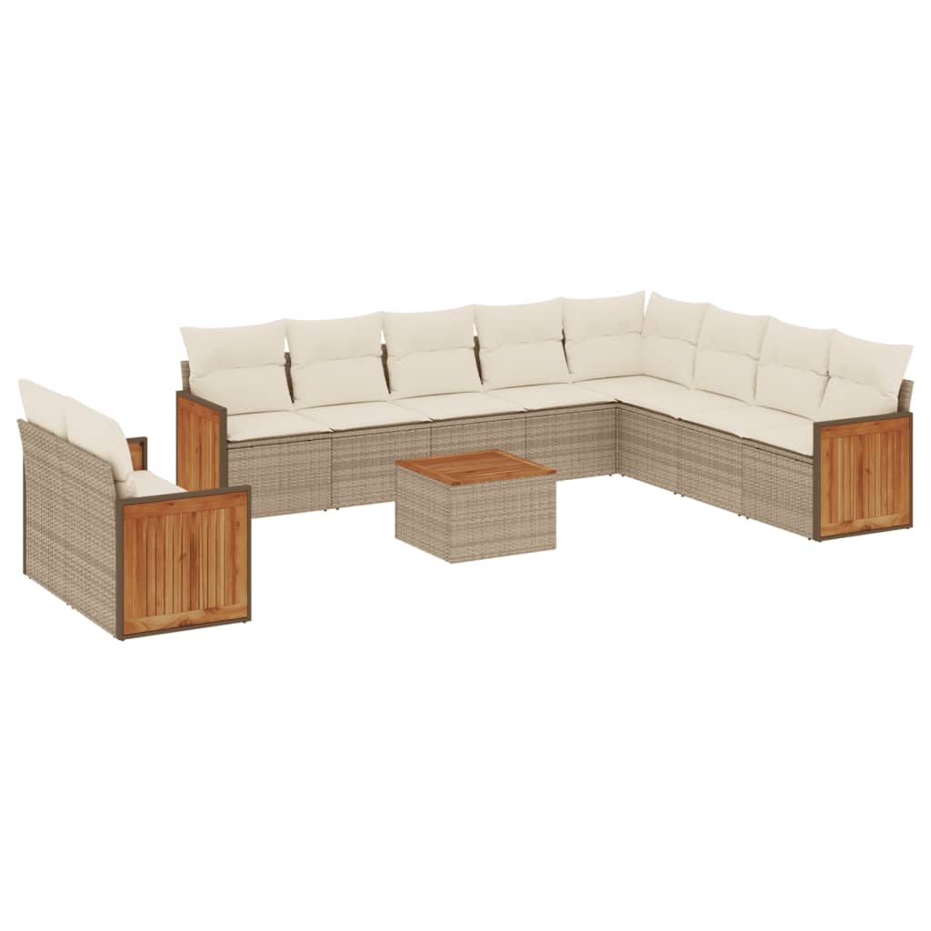 vidaXL Set Divani da Giardino 11 pz con Cuscini Beige in Polyrattan