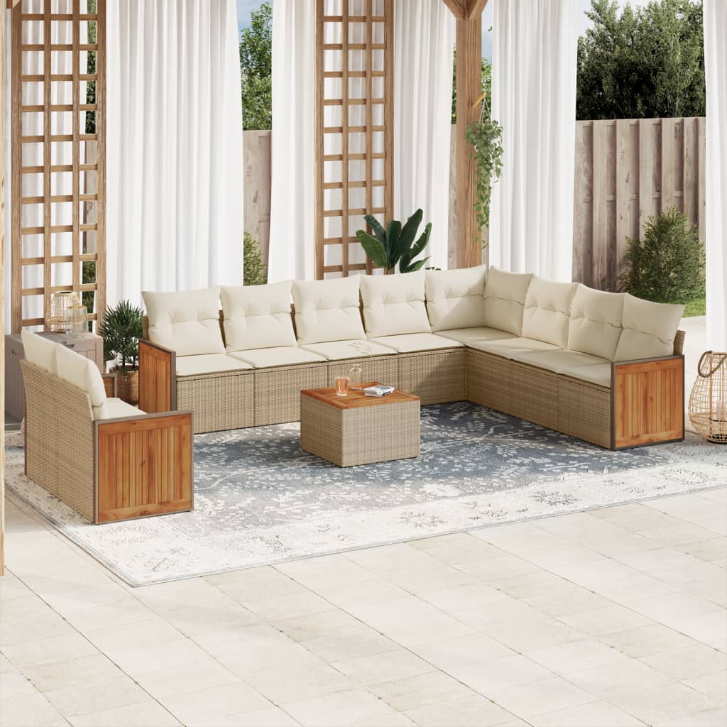 vidaXL Set Divani da Giardino 11 pz con Cuscini Beige in Polyrattan