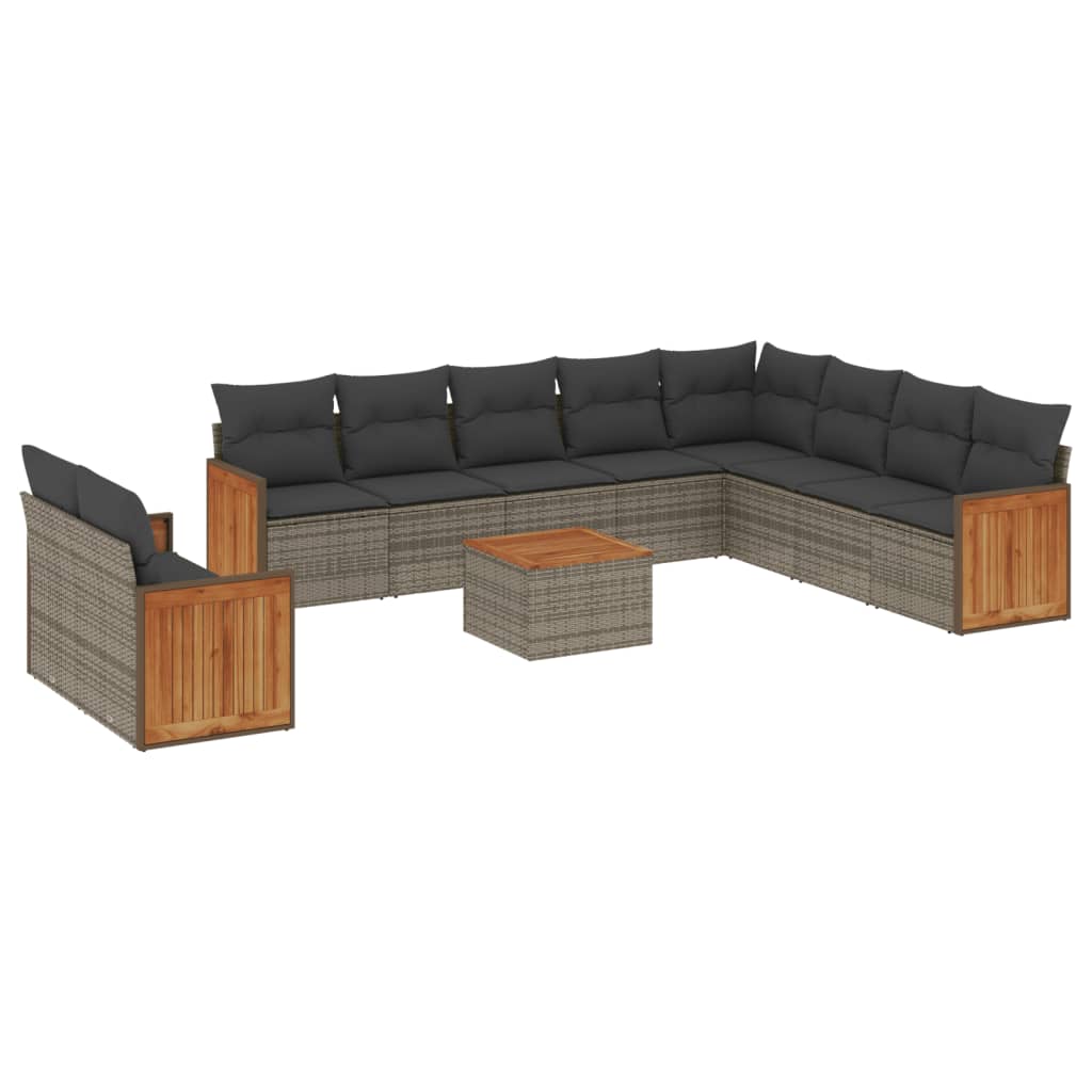Set Divani da Giardino 11 pz con Cuscini in Polyrattan Grigio 3260205