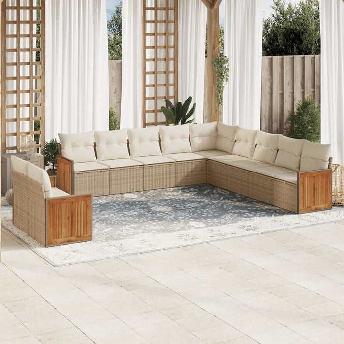Set Divani da Giardino 11 pz con Cuscini Beige in Polyrattan 3260210