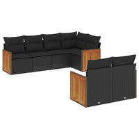 Set Divani da Giardino con Cuscini 7pz Nero Polyrattan
