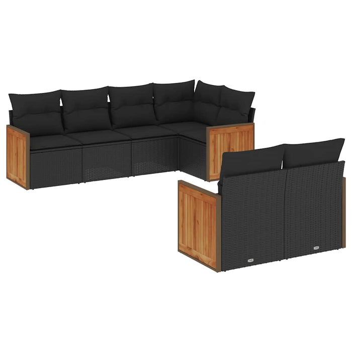 Set Divani da Giardino con Cuscini 7pz Nero Polyrattan