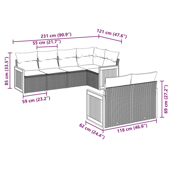 Set Divani da Giardino con Cuscini 7pz Nero Polyrattan