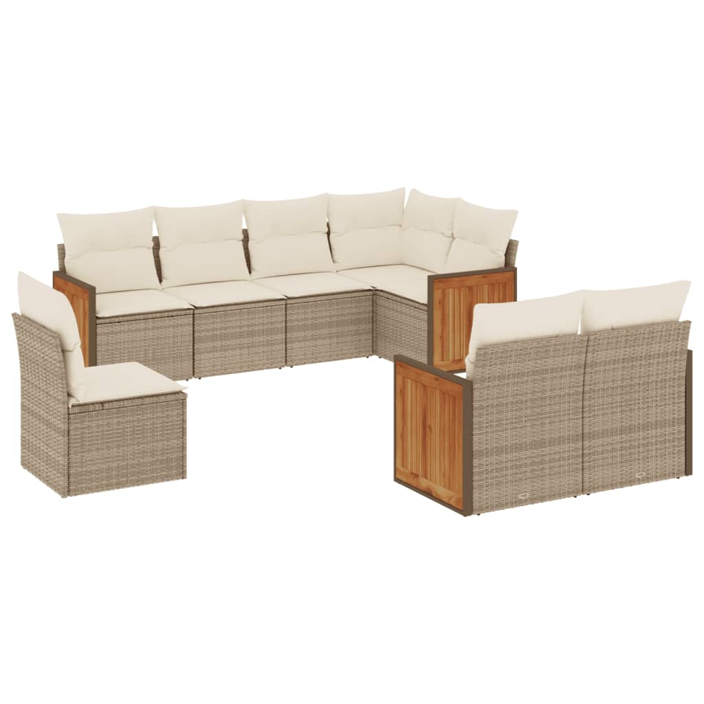 Set Divano da Giardino 8 pz con Cuscini Beige in Polyrattan 3260245