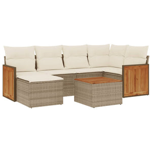 Set Divani da Giardino 7 pz con Cuscini Beige in Polyrattan 3260266