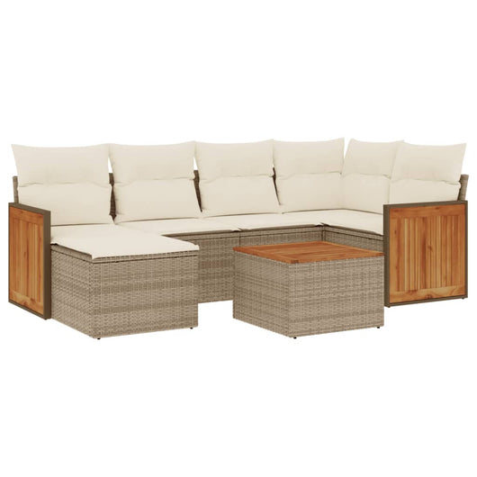 Set Divani da Giardino 7 pz con Cuscini Beige in Polyrattan 3260266