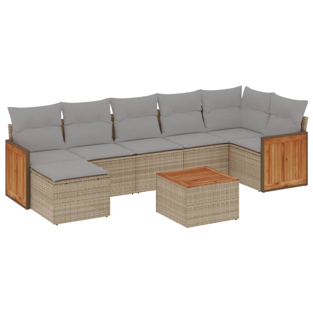 Set Divano da Giardino 8 pz con Cuscini Beige in Polyrattan